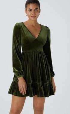 Halara Velvet Dress V Neck Long Sleeve Olive Green NWT S